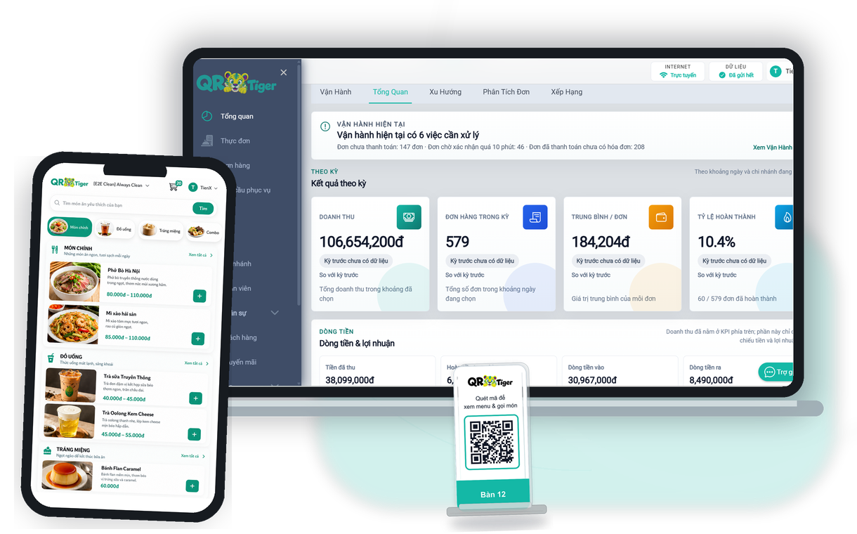 Minh họa giao diện tổng quan và QR Menu của QR Tiger